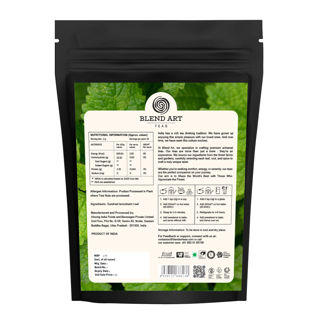 Lemon Balm Loose Tea 50gm | RELIEVES STRESS | REDUCES BLOATING | IMPROVES DIGESTION