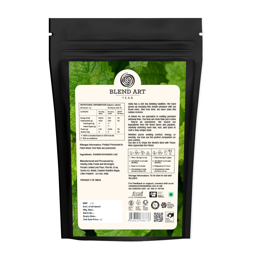 Lemon Balm Herbal Tea 30 Tea Bags - Relive Stress | Reduces Bloating | Refreshing Flavour